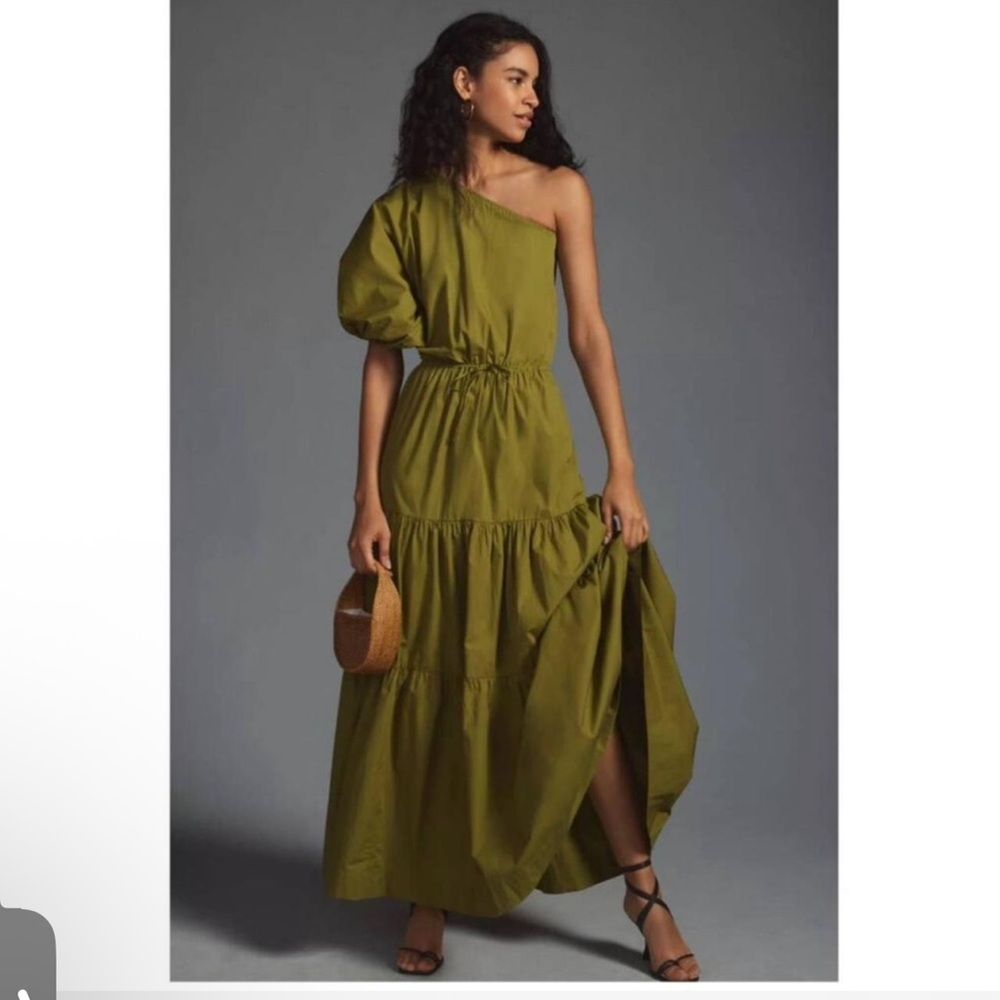 New Anthropologie S/W/F Tiered One-Shoulder Dress MAXI $410 SMALL Green